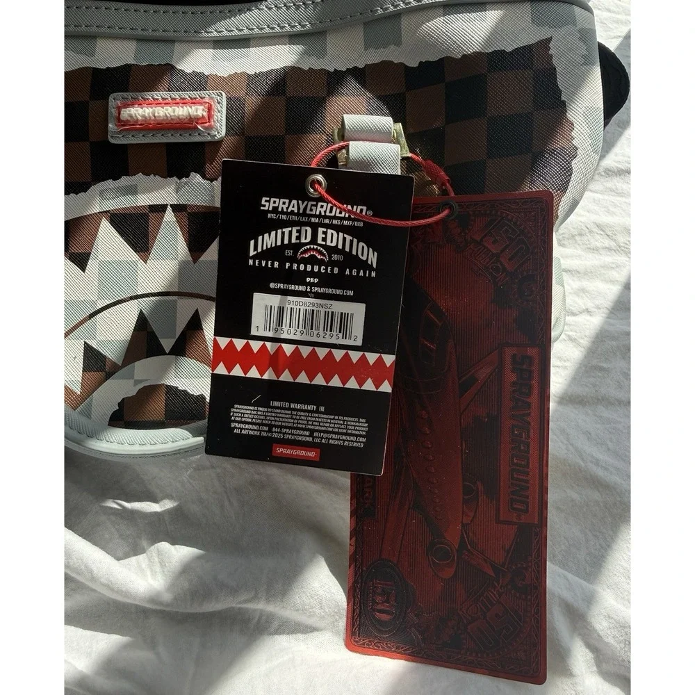 Sprayground Shark Legacy Mini Duffle Bag Brown Checkered Limited Edition NWT